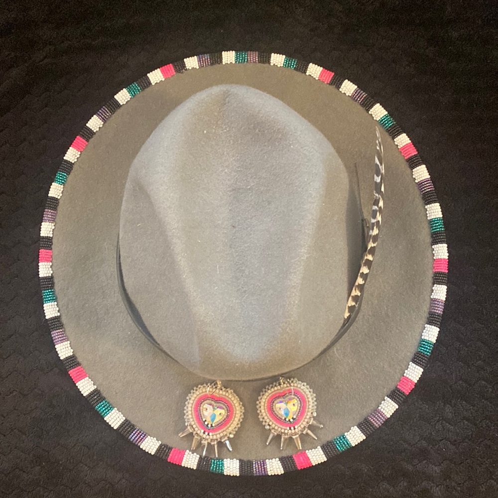 Beaded Fedora with beaded earring set